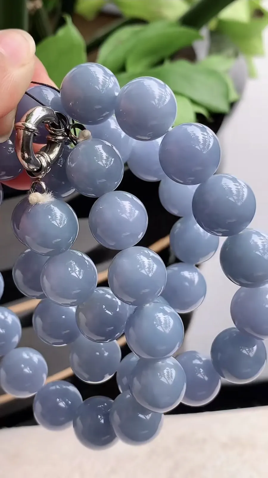 a货翡翠冰种紫罗兰圆珠项链毛衣链38颗 尺寸13.3mm 重量173.23g 1214