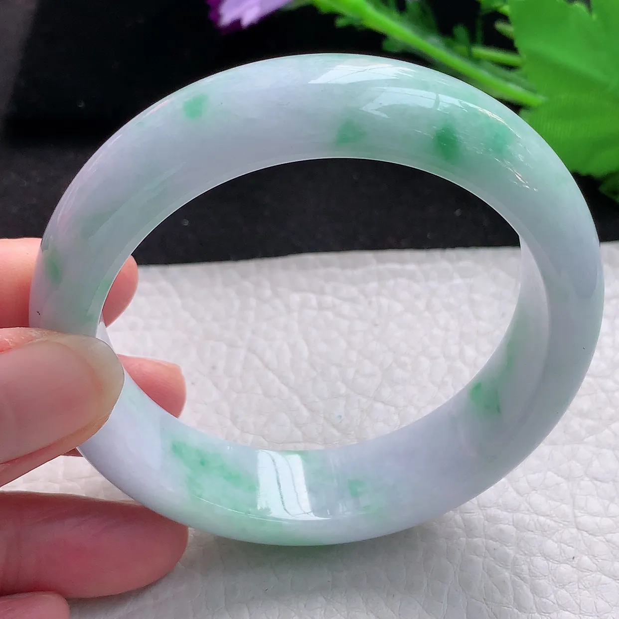 hy自然光57*15.8*8.8轮胎镯 缅甸翡翠A货春带彩宽边玉手镯玉手环