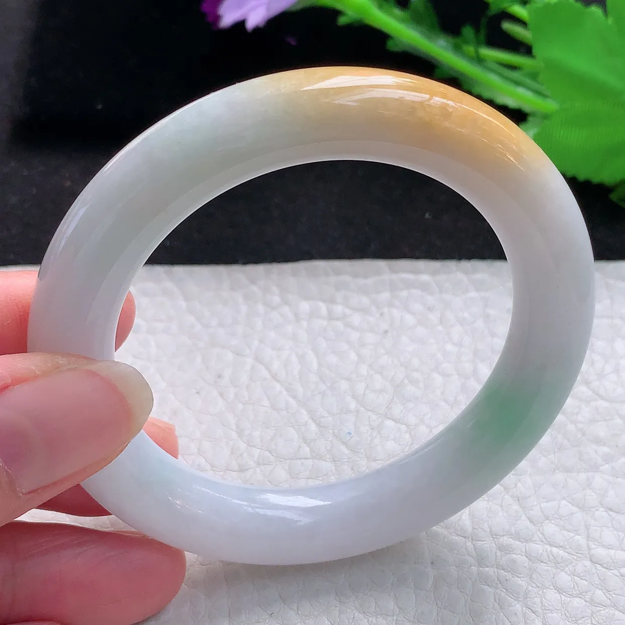 nr小圈口52*10.3美人镯 缅甸翡翠A货三彩圆条玉手镯玉手环 叮当镯