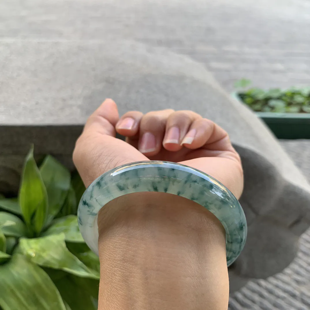 圈口55.4-13-8.5【冰种飘花正圈手镯】正圈55 56可戴