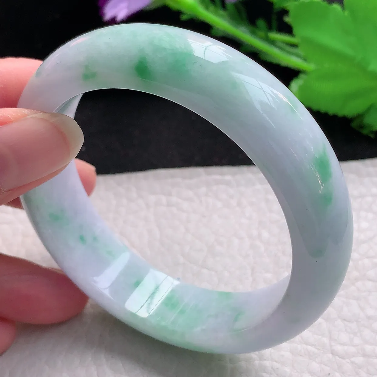 hy自然光57*15.8*8.8轮胎镯 缅甸翡翠A货春带彩宽边玉手镯玉手环