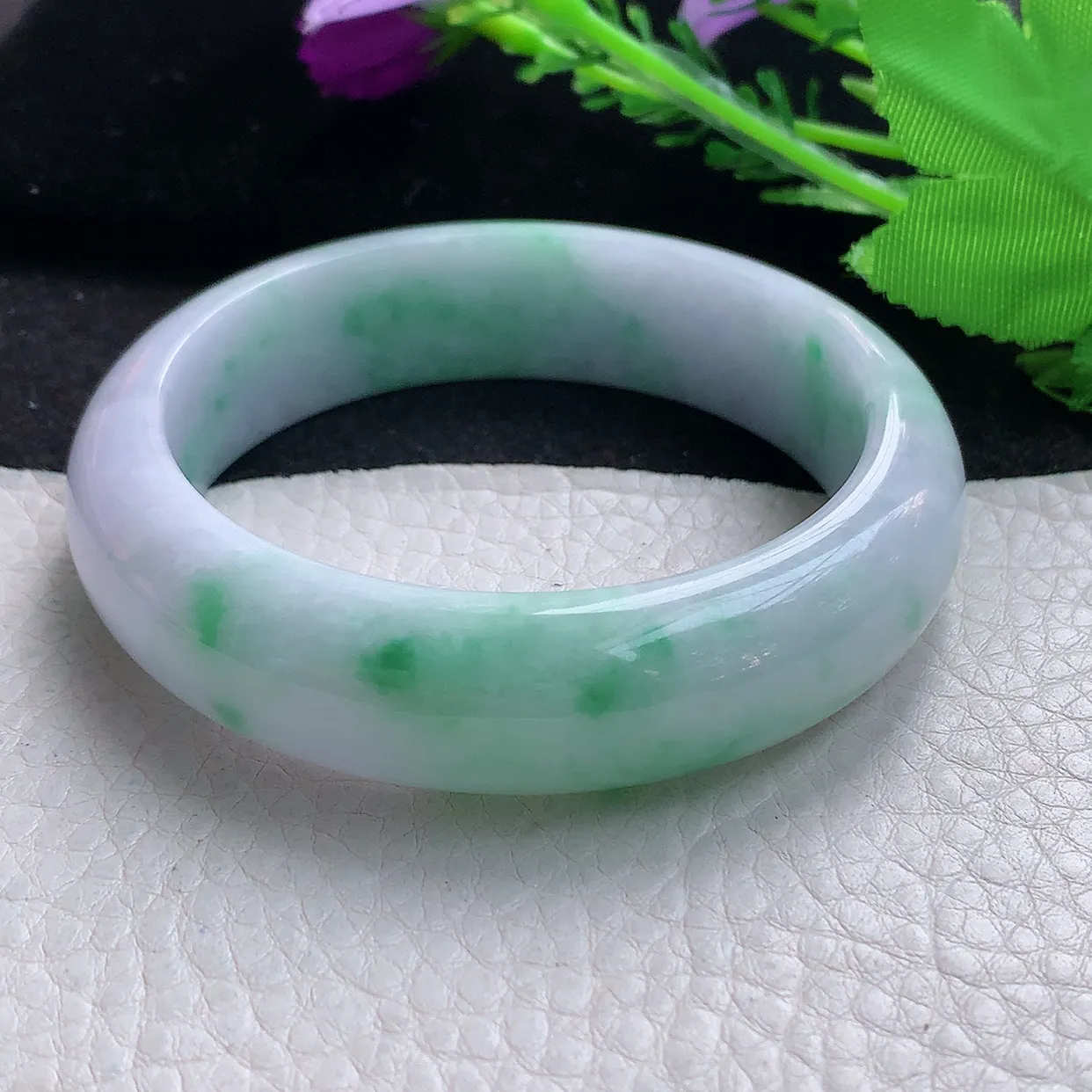 hy自然光57*15.8*8.8轮胎镯 缅甸翡翠A货春带彩宽边玉手镯玉手环