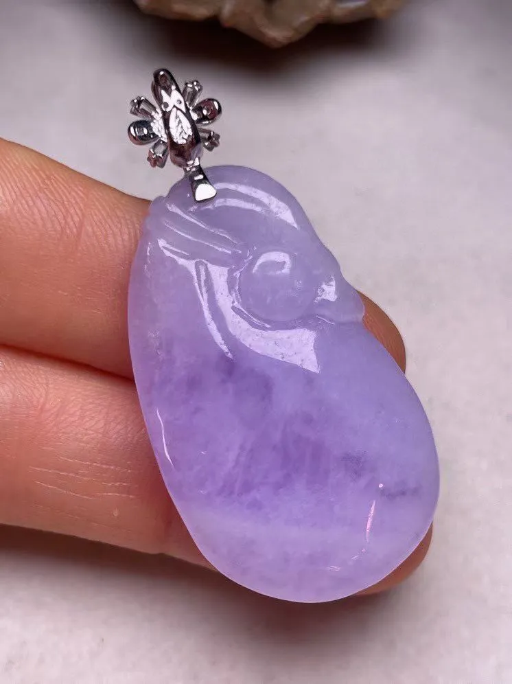 冰糯种紫罗兰【代代有福】吊坠、真金真钻镶嵌，种水好，玉质细腻 .裸石尺寸 36.0*21.0