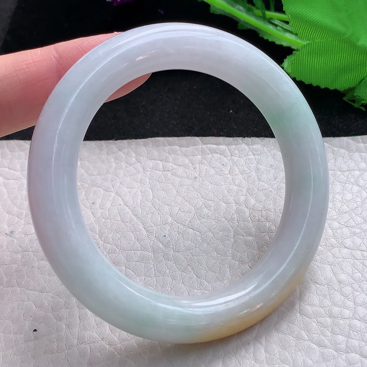 nr小圈口52*10.3美人镯 缅甸翡翠A货三彩圆条玉手镯玉手环 叮当镯