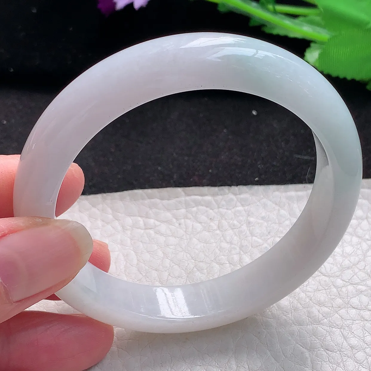 qn自然光57*12.2*7.8平安镯 缅甸翡翠A货蓝韵宽边玉手镯玉手环