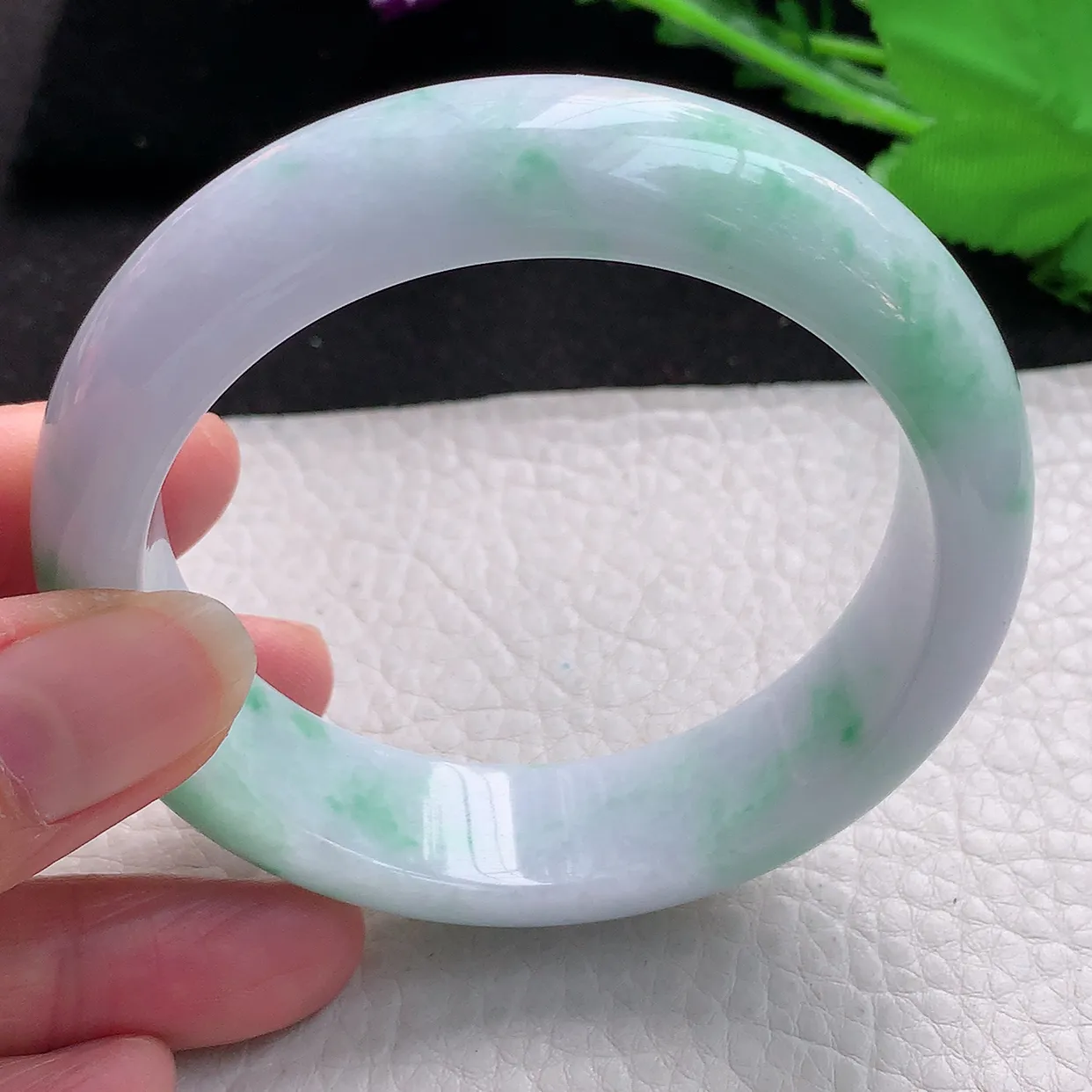 hy自然光57*15.8*8.8轮胎镯 缅甸翡翠A货春带彩宽边玉手镯玉手环