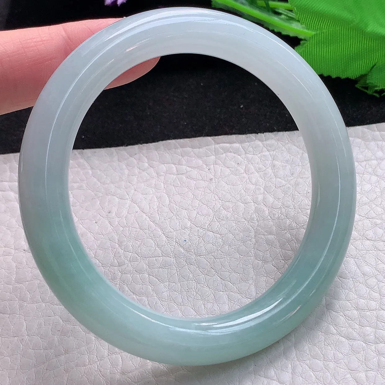 nr大圈口59.5*11*10.3美人镯 缅甸翡翠A货蓝韵圆条玉手镯玉手环