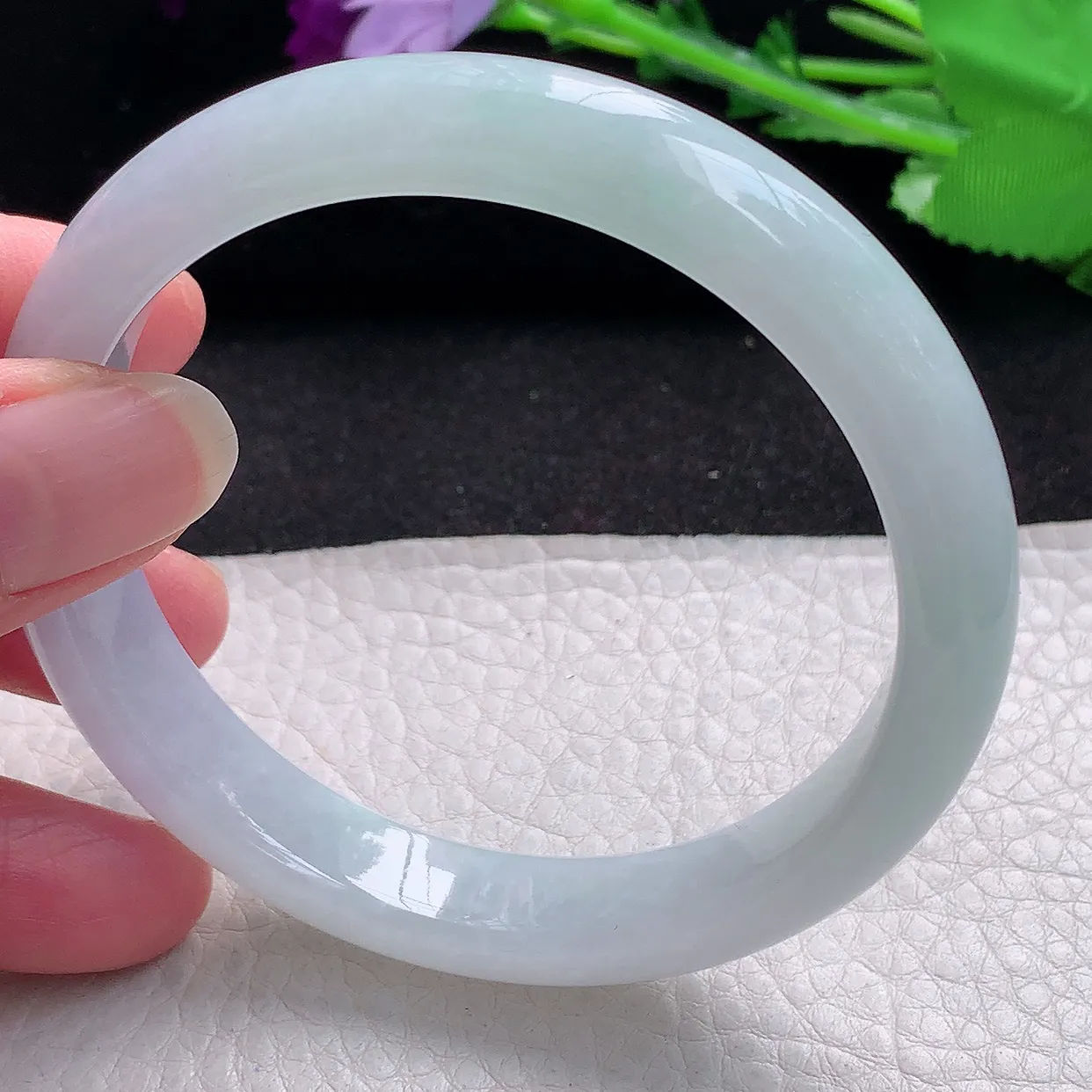 js大圈口60*11.8*7.5平安镯 缅甸翡翠A货冰胶淡春彩宽边玉手镯玉手环