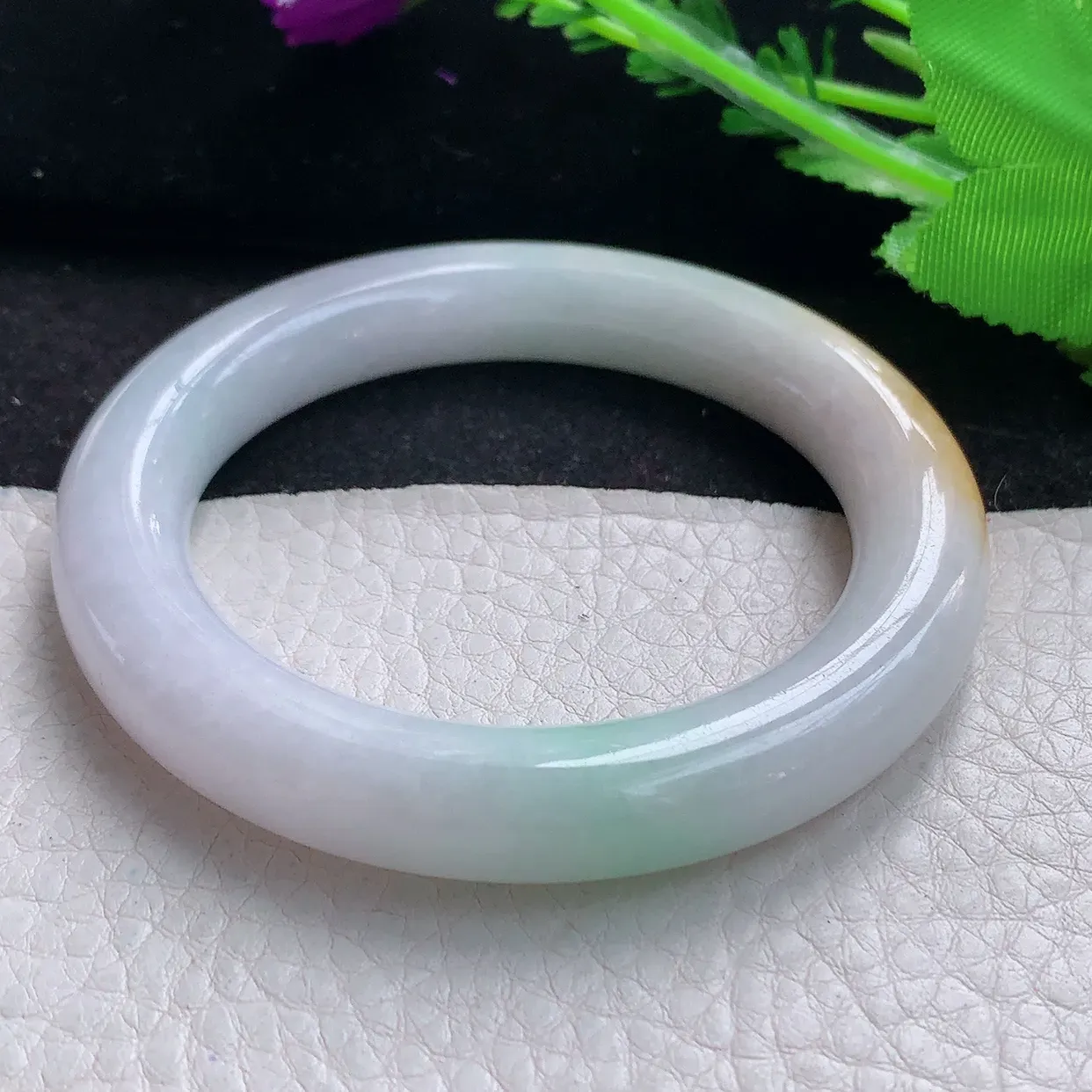 nr小圈口52*10.3美人镯 缅甸翡翠A货三彩圆条玉手镯玉手环 叮当镯