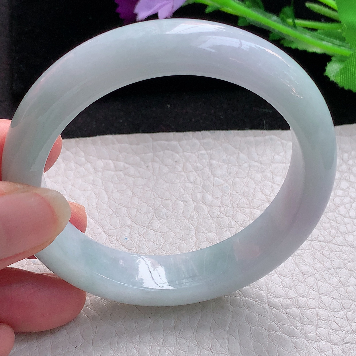 z自然光55*12.8*8.8平安镯 缅甸翡翠A货淡春带彩宽边玉手镯玉手环