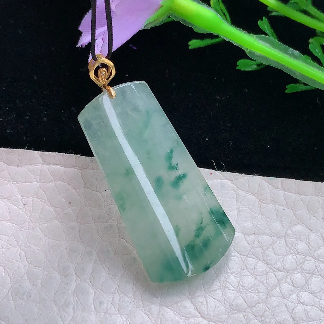 yl实拍35.5*17.5*4天然缅甸翡翠冰飘花平安无事牌吊坠