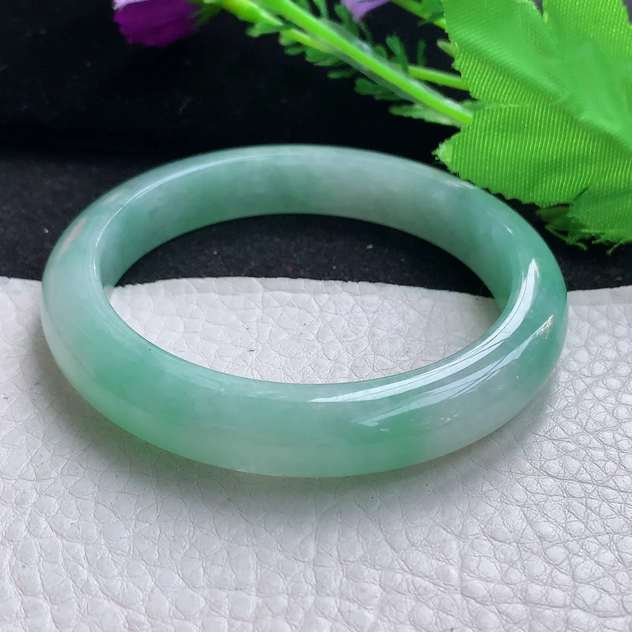 hy自然光57.5*11.2*8.5平安镯 缅甸翡翠A货冰绿宽边玉手镯玉手环