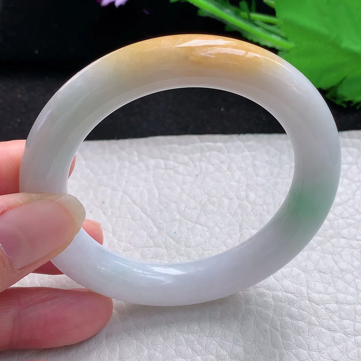 nr小圈口52*10.3美人镯 缅甸翡翠A货三彩圆条玉手镯玉手环 叮当镯