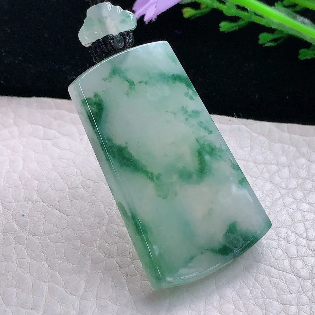 yl实拍46.3*27*6天然缅甸翡翠冰飘花平安无事牌吊坠 意境素面牌玉坠