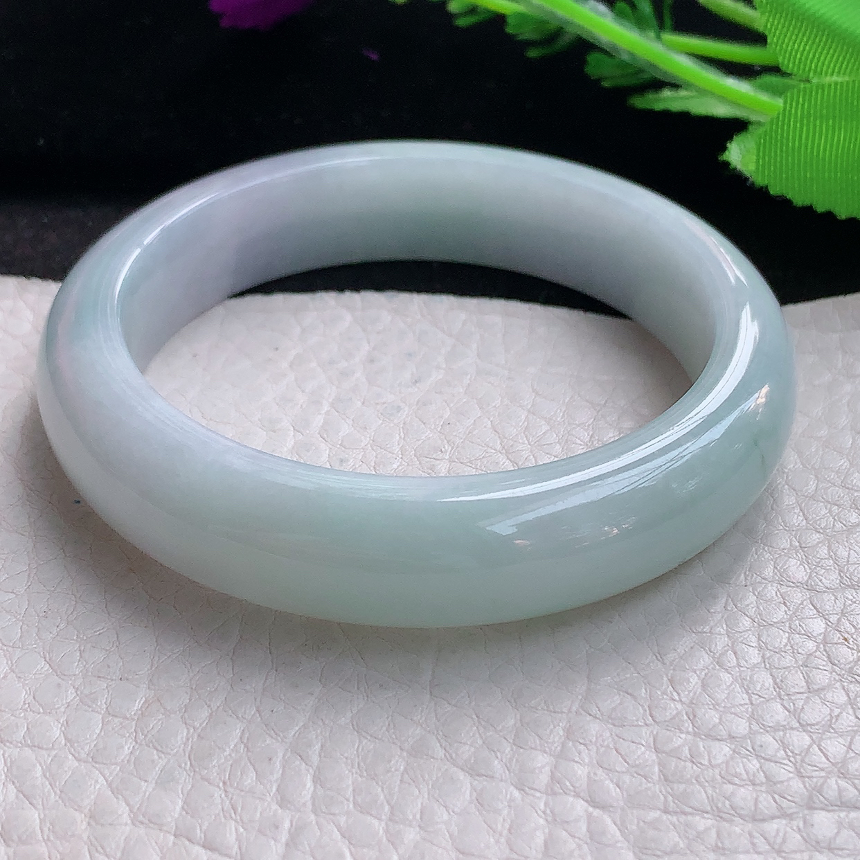 z自然光55*12.8*8.8平安镯 缅甸翡翠A货淡春带彩宽边玉手镯玉手环