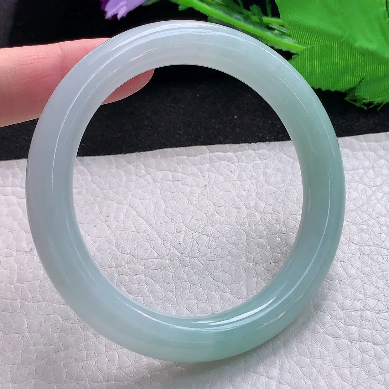 nr大圈口59.5*11*10.3美人镯 缅甸翡翠A货蓝韵圆条玉手镯玉手环