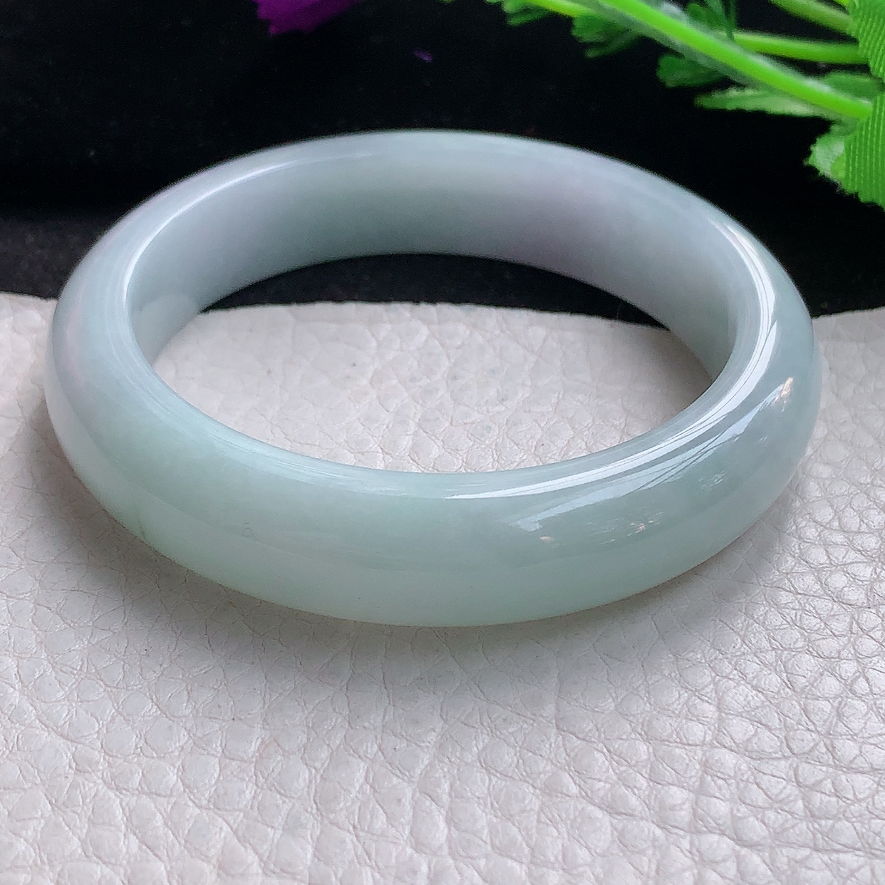 z自然光55*12.8*8.8平安镯 缅甸翡翠A货淡春带彩宽边玉手镯玉手环