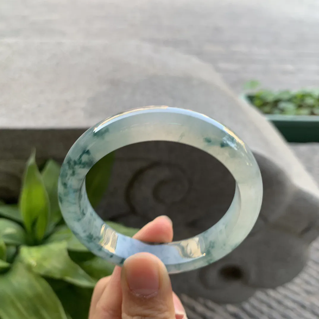 圈口55.4-13-8.5【冰种飘花正圈手镯】正圈55 56可戴