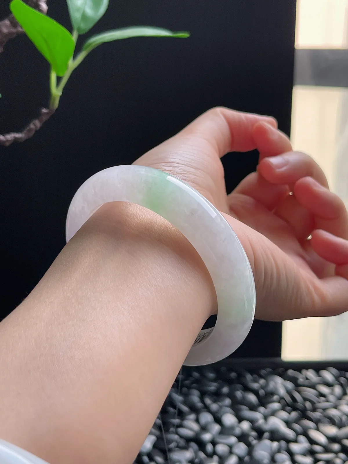 正圈55.3圈口，翡翠冰糯种春带彩手镯