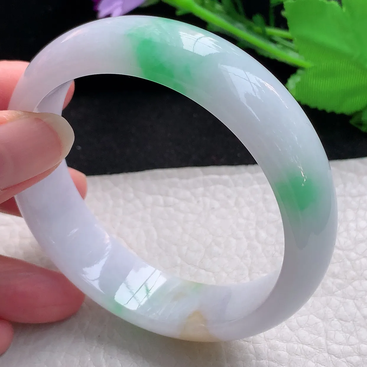 hy大圈口60*16.8*7.7轮胎镯 缅甸翡翠A货水润三彩宽边玉手镯玉手环
