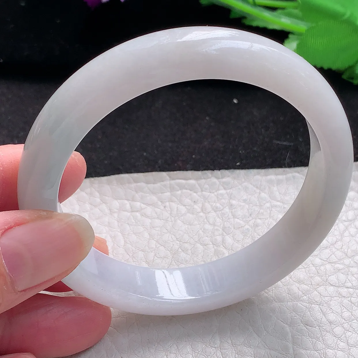 qn自然光57*12.2*7.8平安镯 缅甸翡翠A货蓝韵宽边玉手镯玉手环