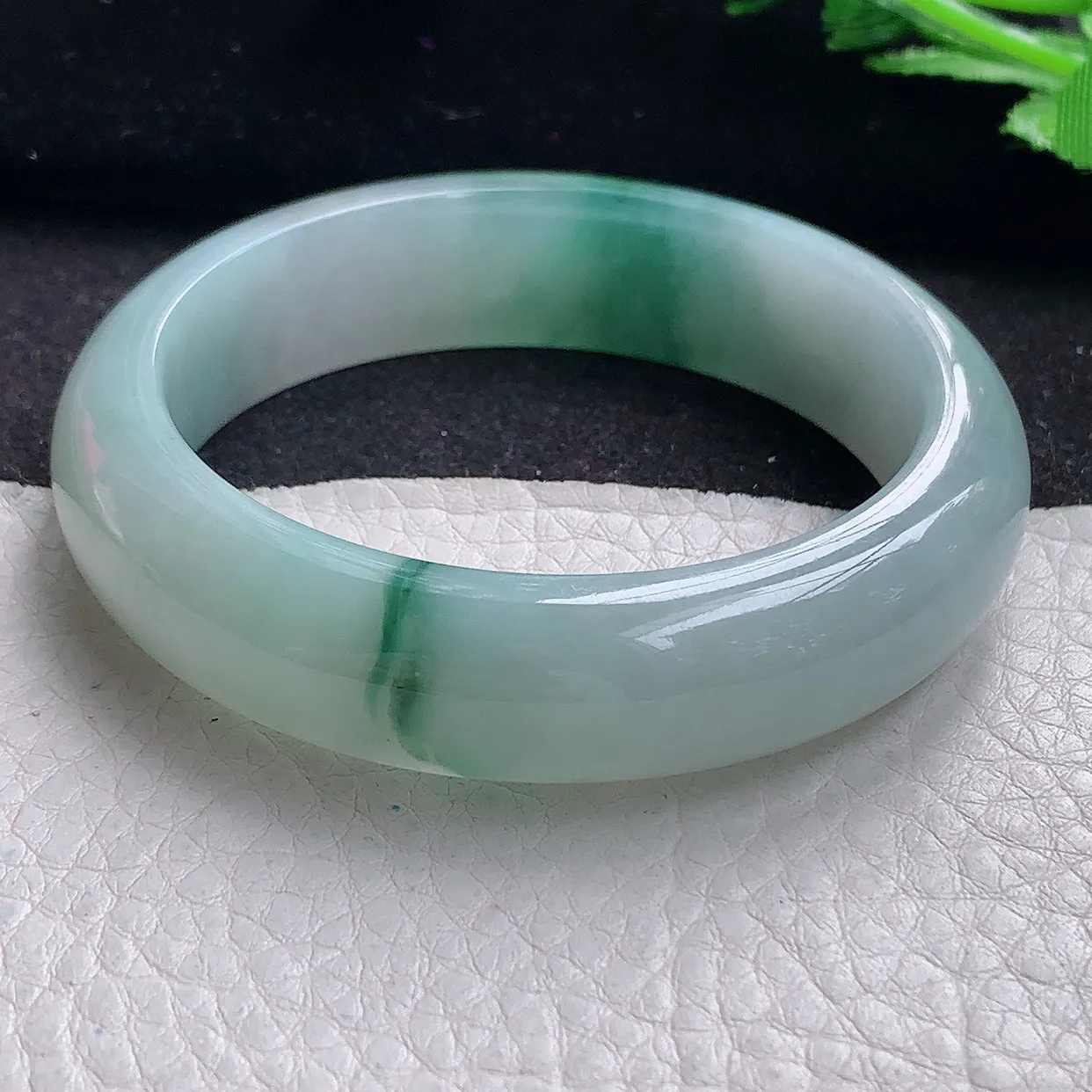 jm小圈口53*14.3*8平安镯 缅甸翡翠A货冰飘花宽边玉手镯玉手环