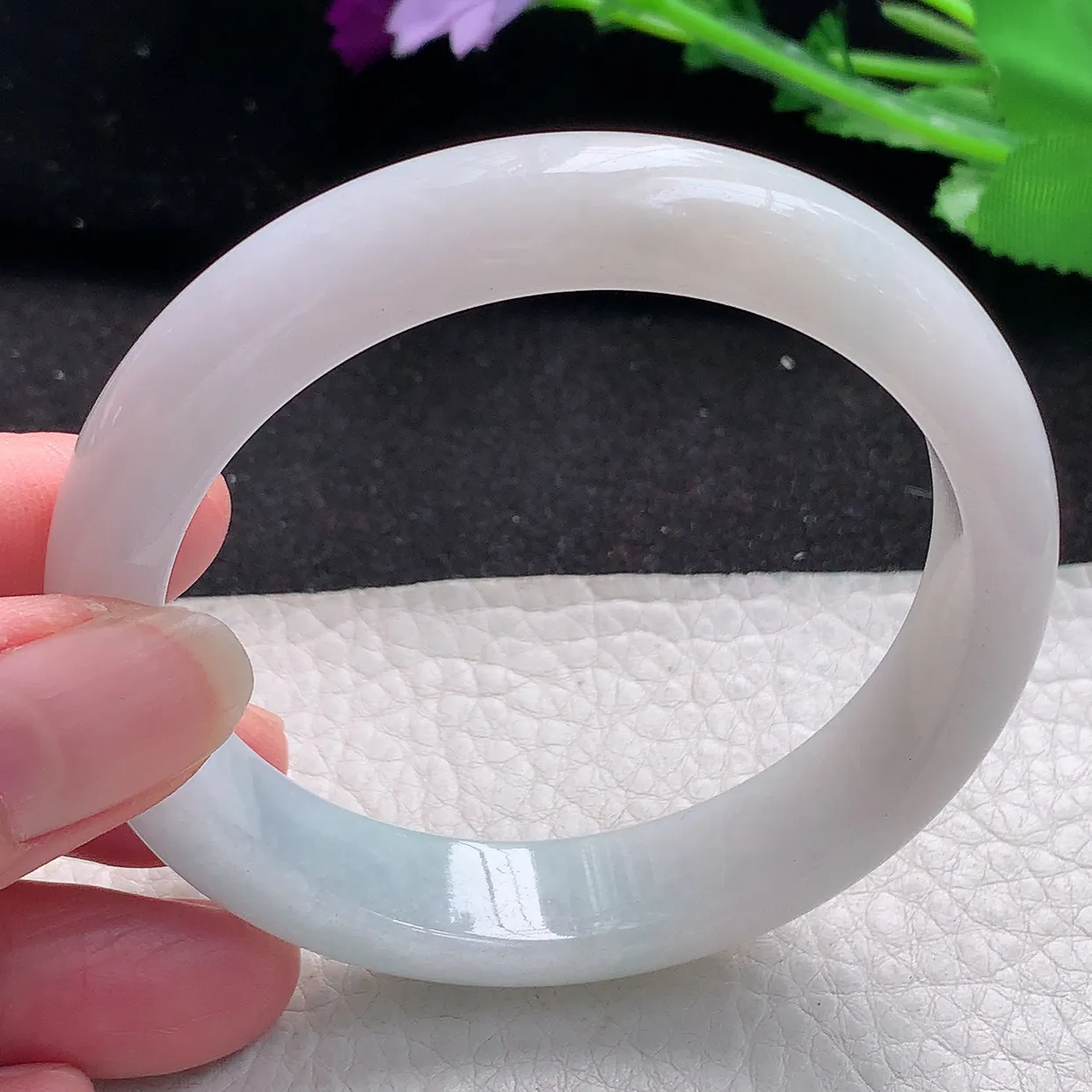 qn自然光57*12.2*7.8平安镯 缅甸翡翠A货蓝韵宽边玉手镯玉手环