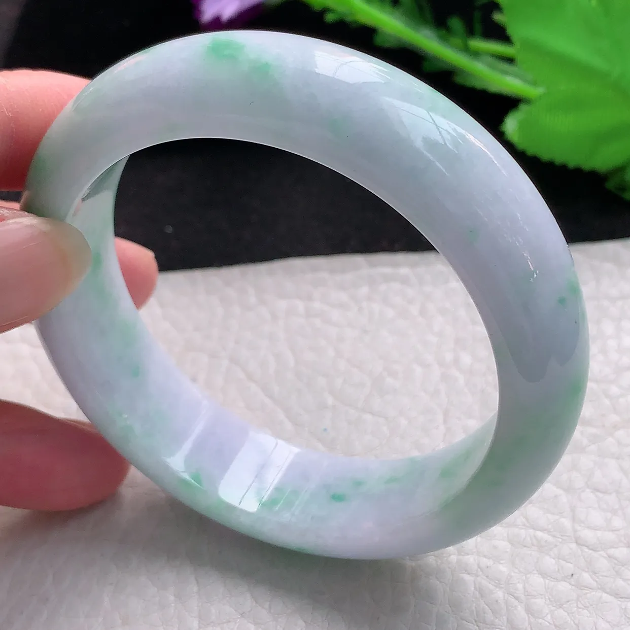 hy自然光57*15.8*8.8轮胎镯 缅甸翡翠A货春带彩宽边玉手镯玉手环