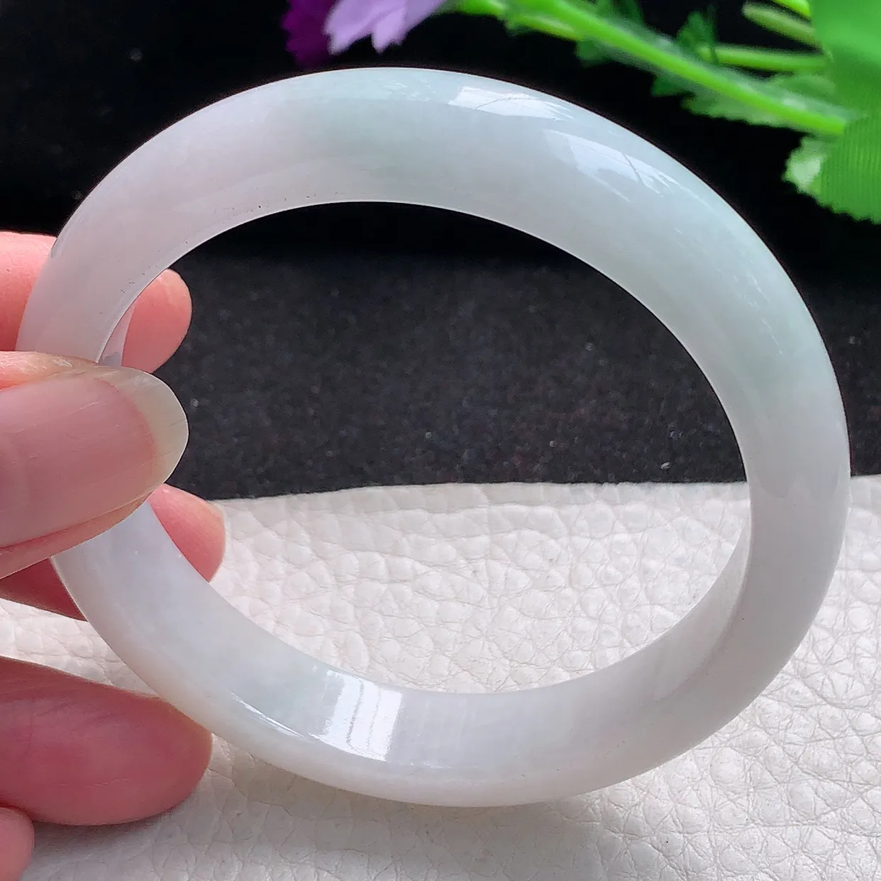 qn自然光57*12.2*7.8平安镯 缅甸翡翠A货蓝韵宽边玉手镯玉手环