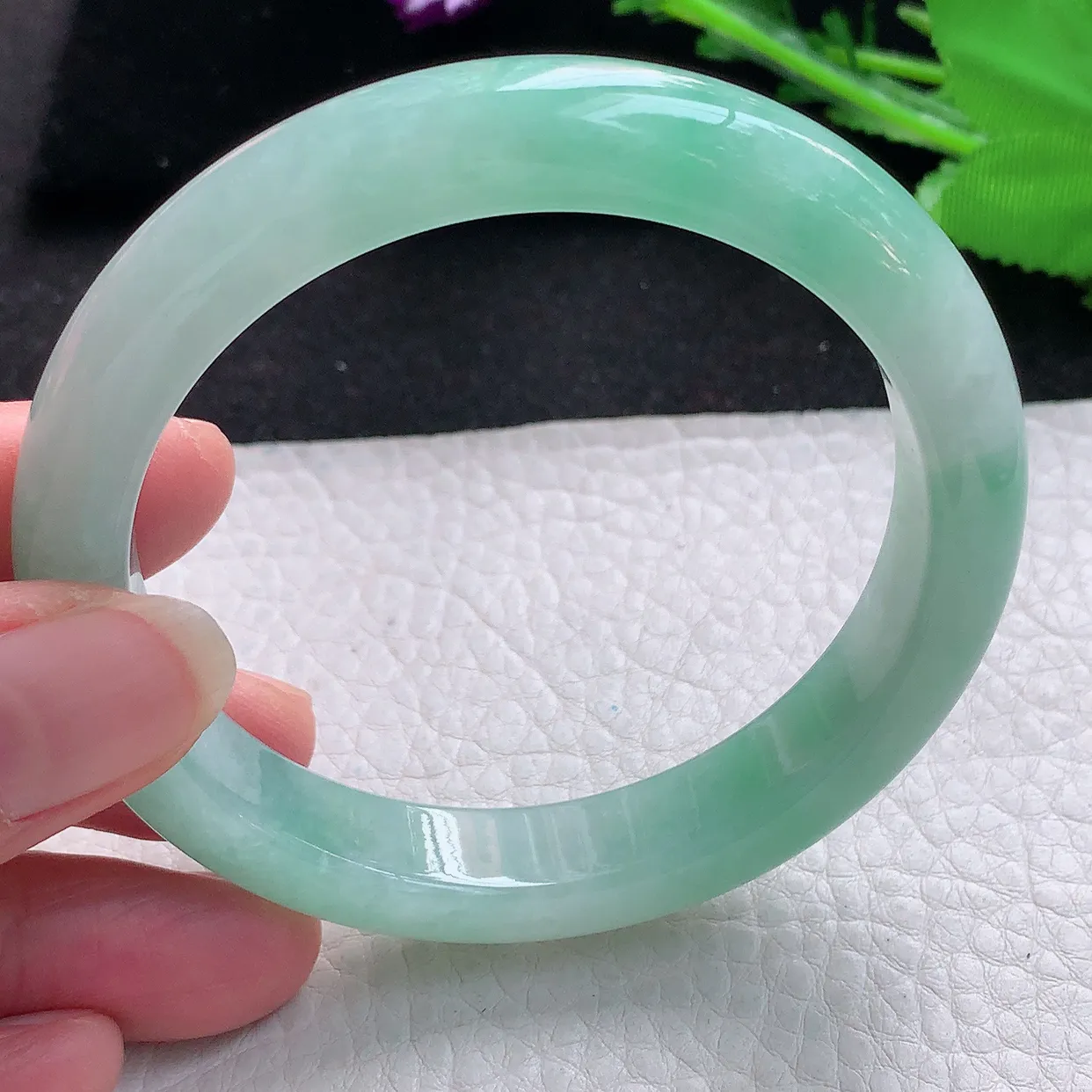 hy自然光57.5*11.2*8.5平安镯 缅甸翡翠A货冰绿宽边玉手镯玉手环