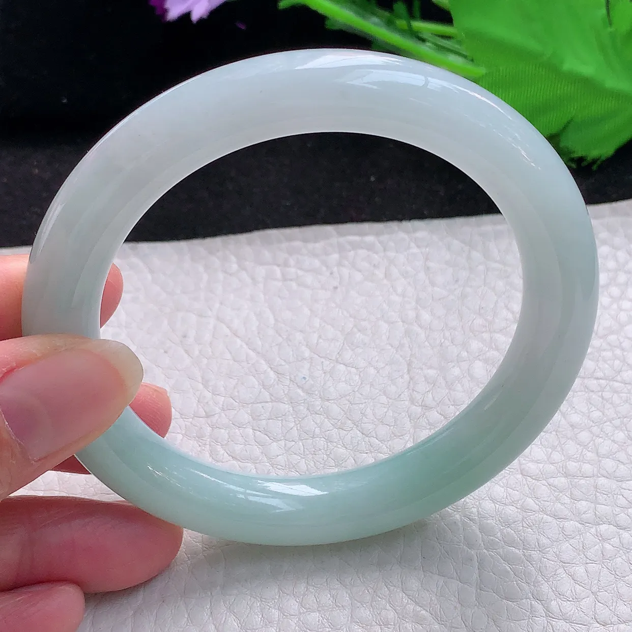 nr大圈口59.5*11*10.3美人镯 缅甸翡翠A货蓝韵圆条玉手镯玉手环