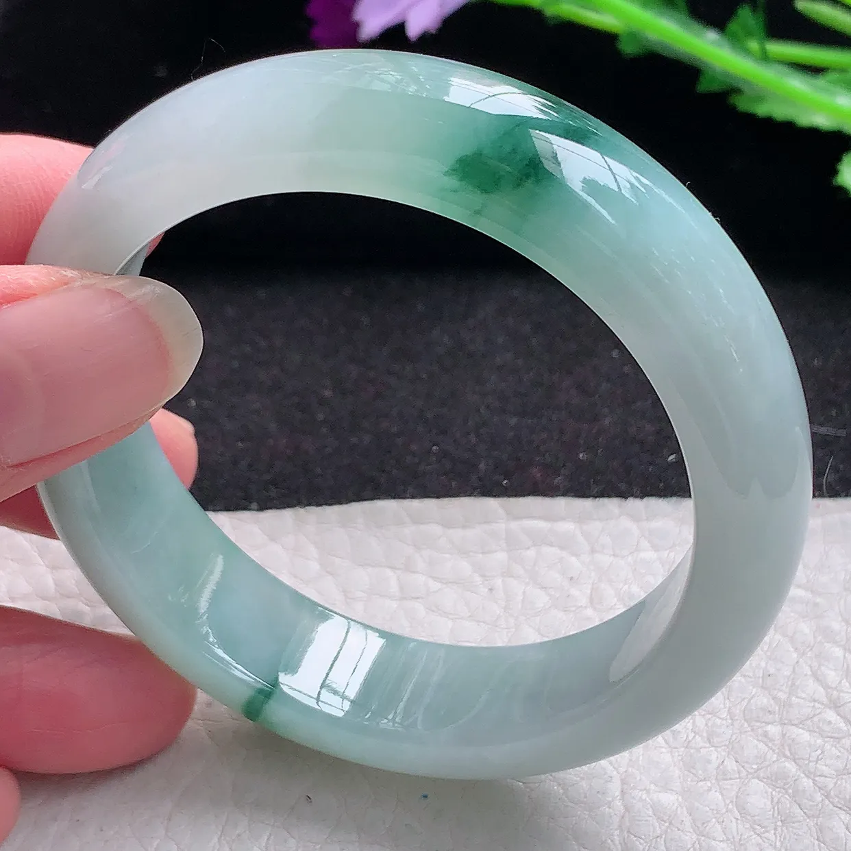 jm小圈口53*14.3*8平安镯 缅甸翡翠A货冰飘花宽边玉手镯玉手环