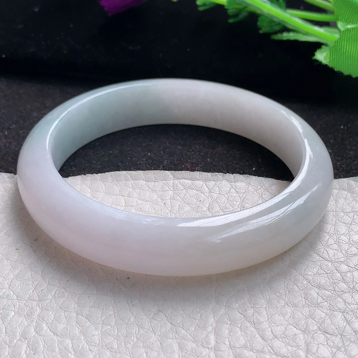 qn自然光57*12.2*7.8平安镯 缅甸翡翠A货蓝韵宽边玉手镯玉手环