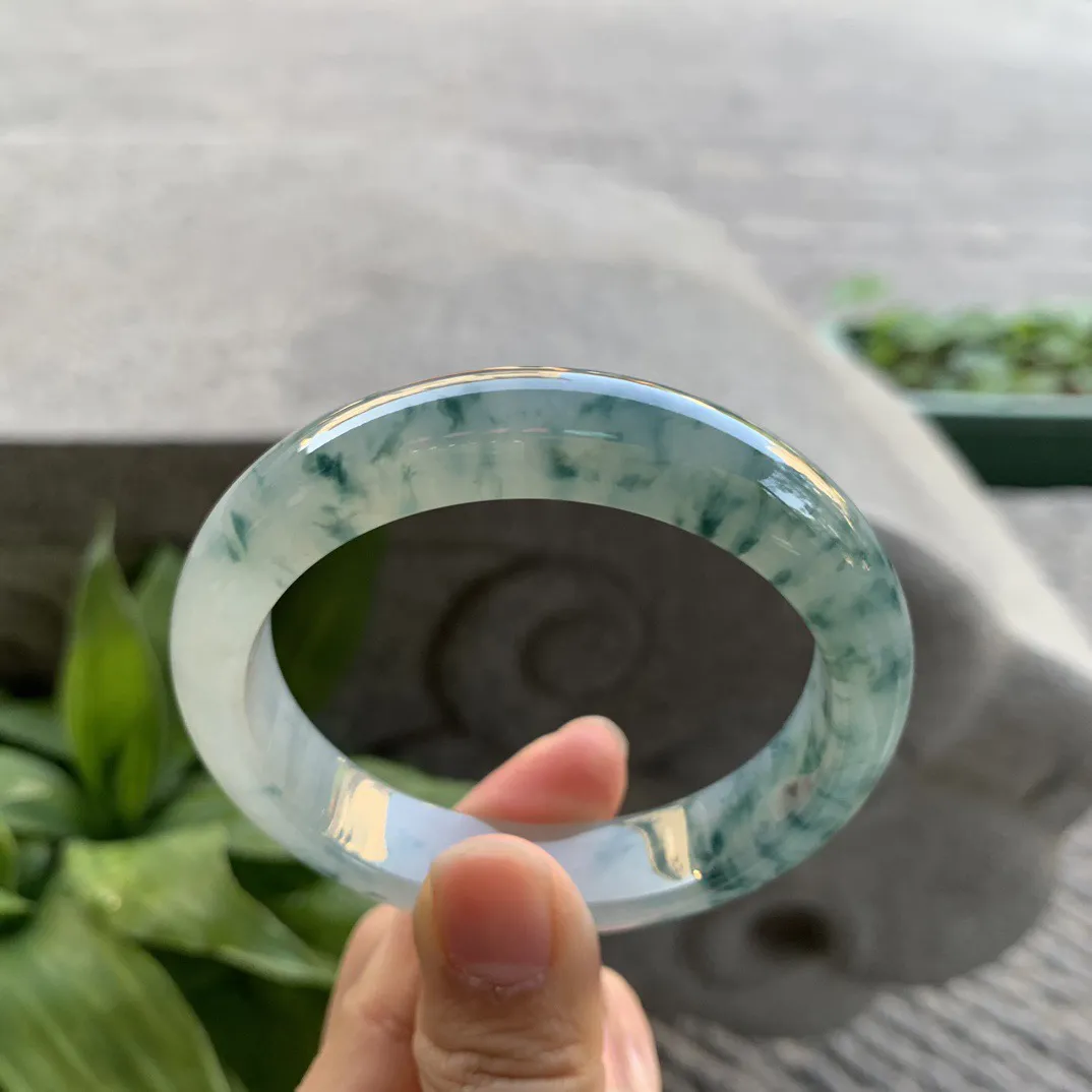 圈口55.4-13-8.5【冰种飘花正圈手镯】正圈55 56可戴