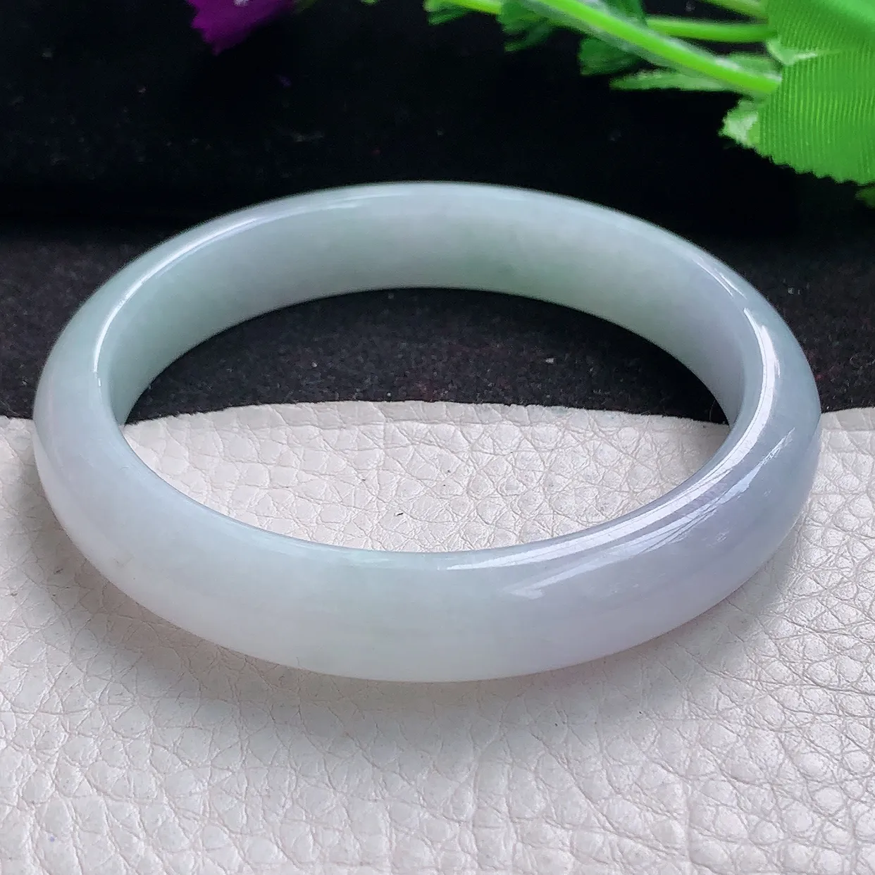 js大圈口60*11.8*7.5平安镯 缅甸翡翠A货冰胶淡春彩宽边玉手镯玉手环