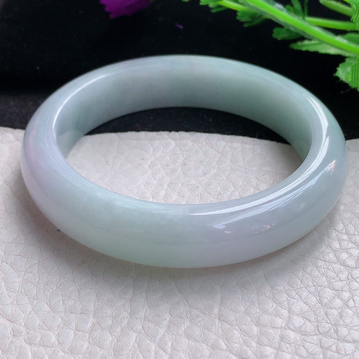 z自然光55*12.8*8.8平安镯 缅甸翡翠A货淡春带彩宽边玉手镯玉手环