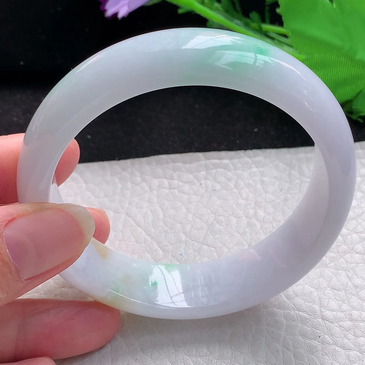 hy大圈口60*16.8*7.7轮胎镯 缅甸翡翠A货水润三彩宽边玉手镯玉手环