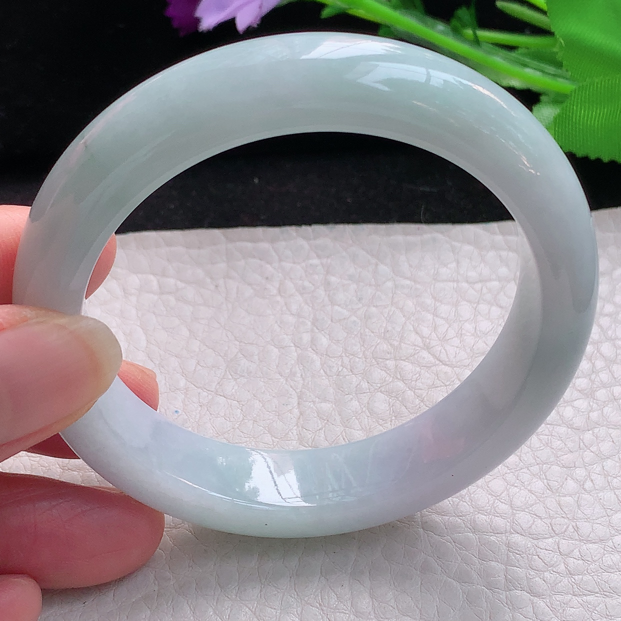 z自然光55*12.8*8.8平安镯 缅甸翡翠A货淡春带彩宽边玉手镯玉手环