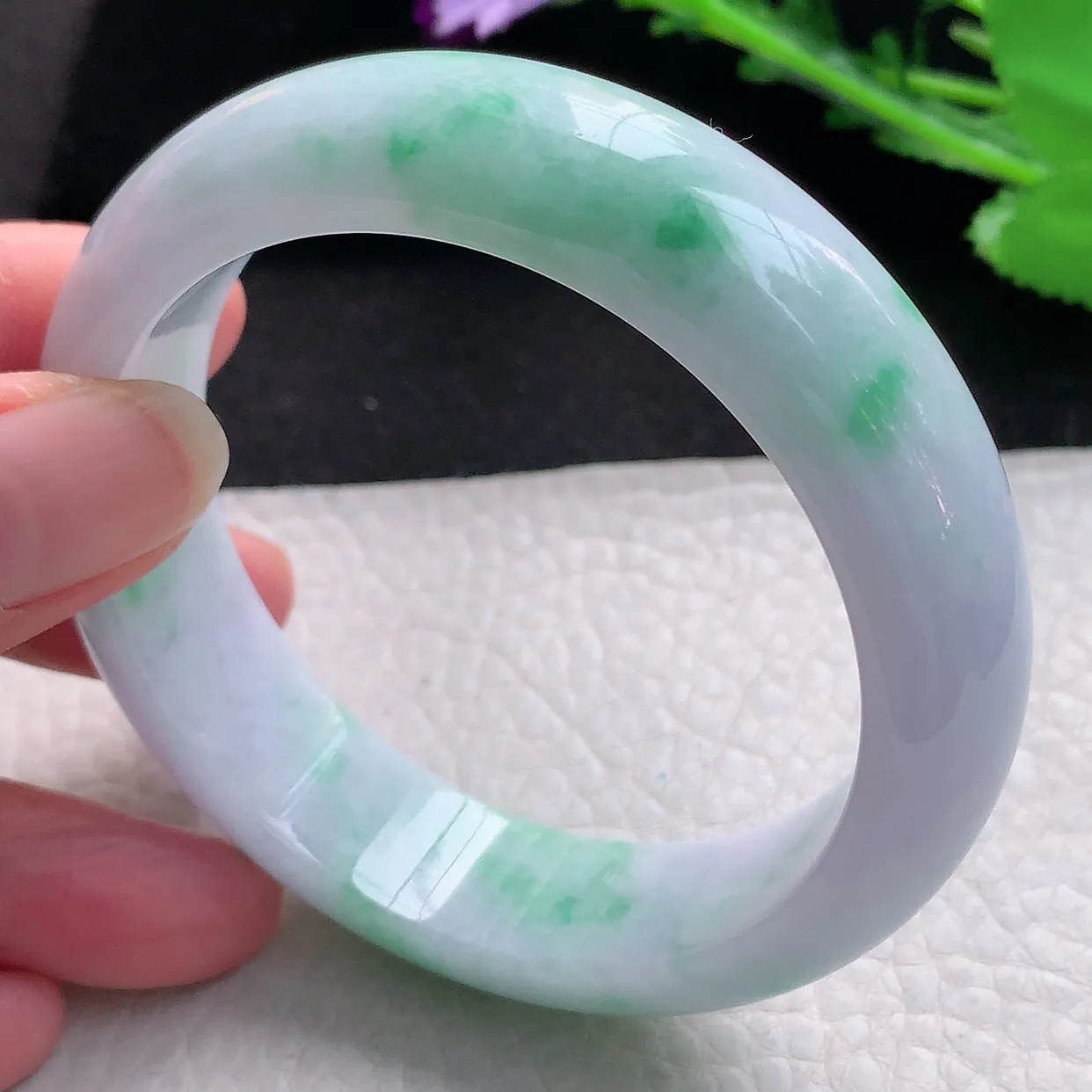 hy自然光57*15.8*8.8轮胎镯 缅甸翡翠A货春带彩宽边玉手镯玉手环