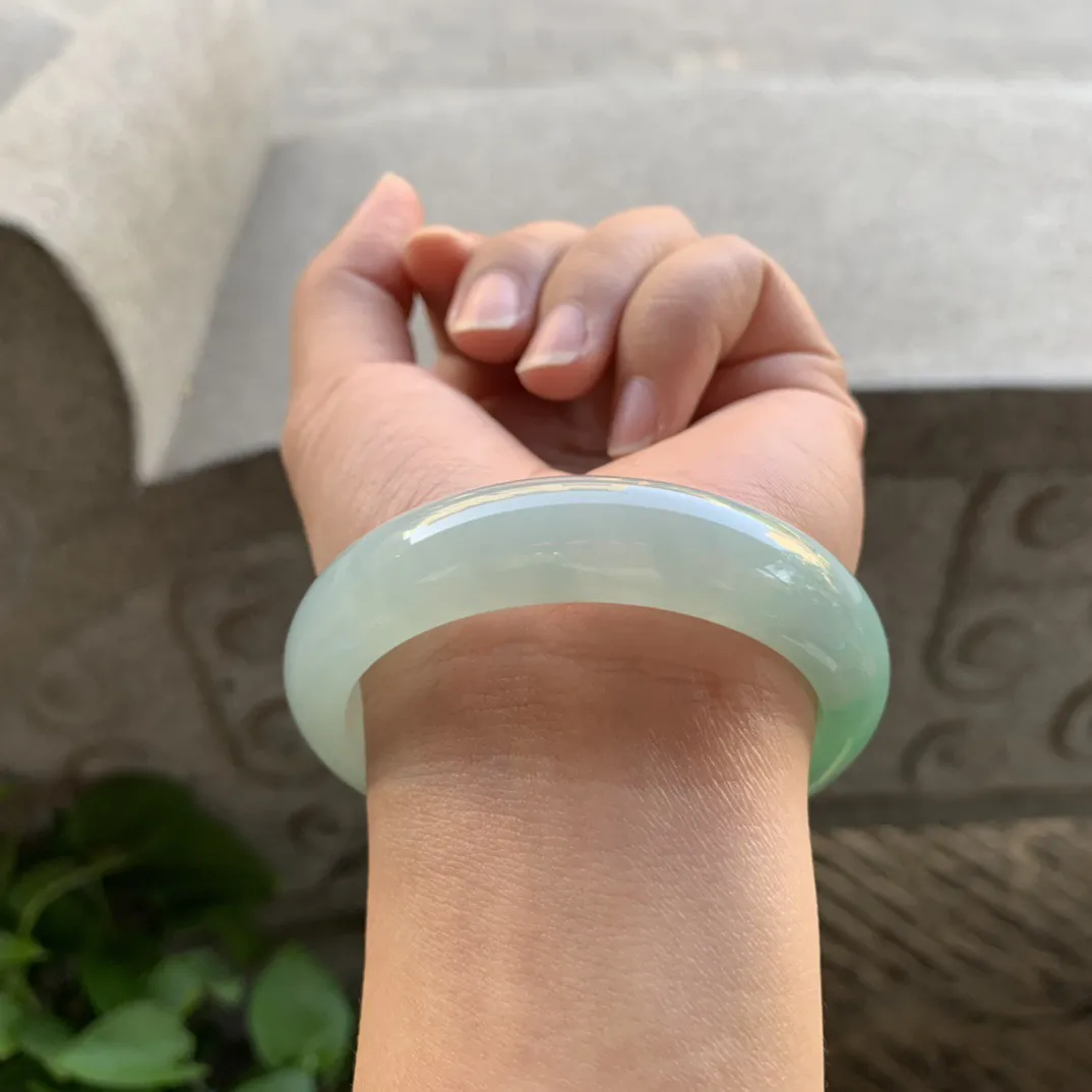 小圈口52.5-13.6-8.2 【冰飘绿正圈手镯】正圈52 53可戴