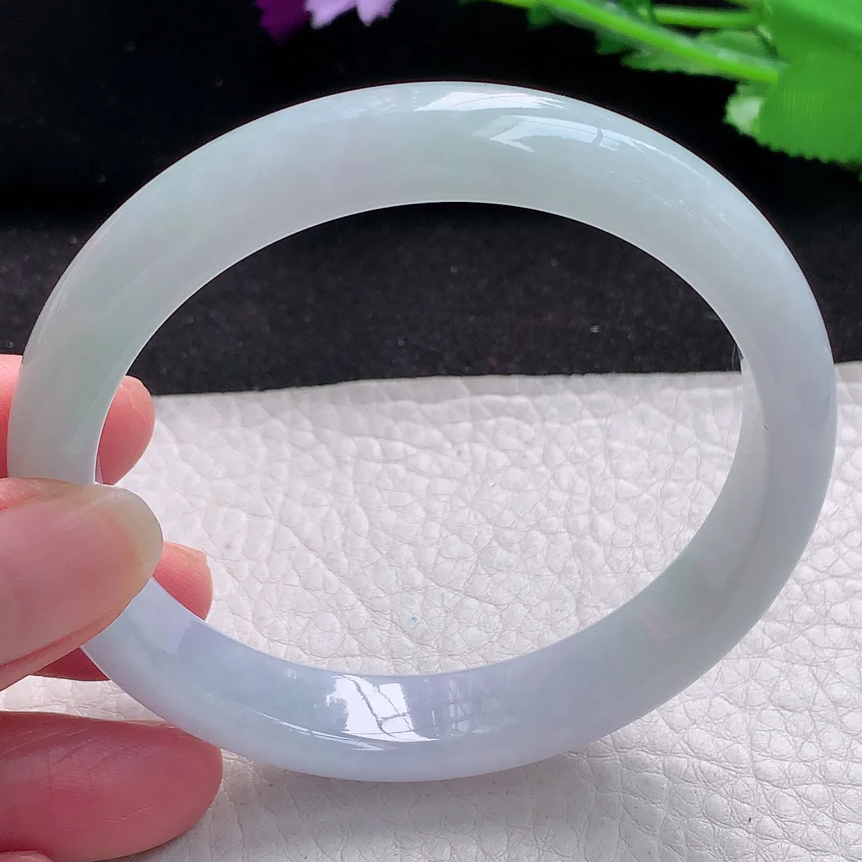 js大圈口60*11.8*7.5平安镯 缅甸翡翠A货冰胶淡春彩宽边玉手镯玉手环