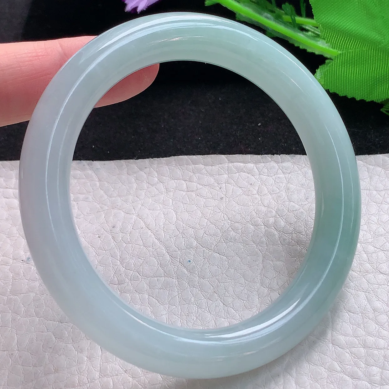 nr大圈口59.5*11*10.3美人镯 缅甸翡翠A货蓝韵圆条玉手镯玉手环