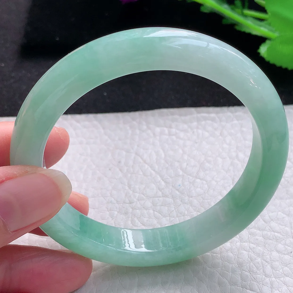 hy自然光57.5*11.2*8.5平安镯 缅甸翡翠A货冰绿宽边玉手镯玉手环