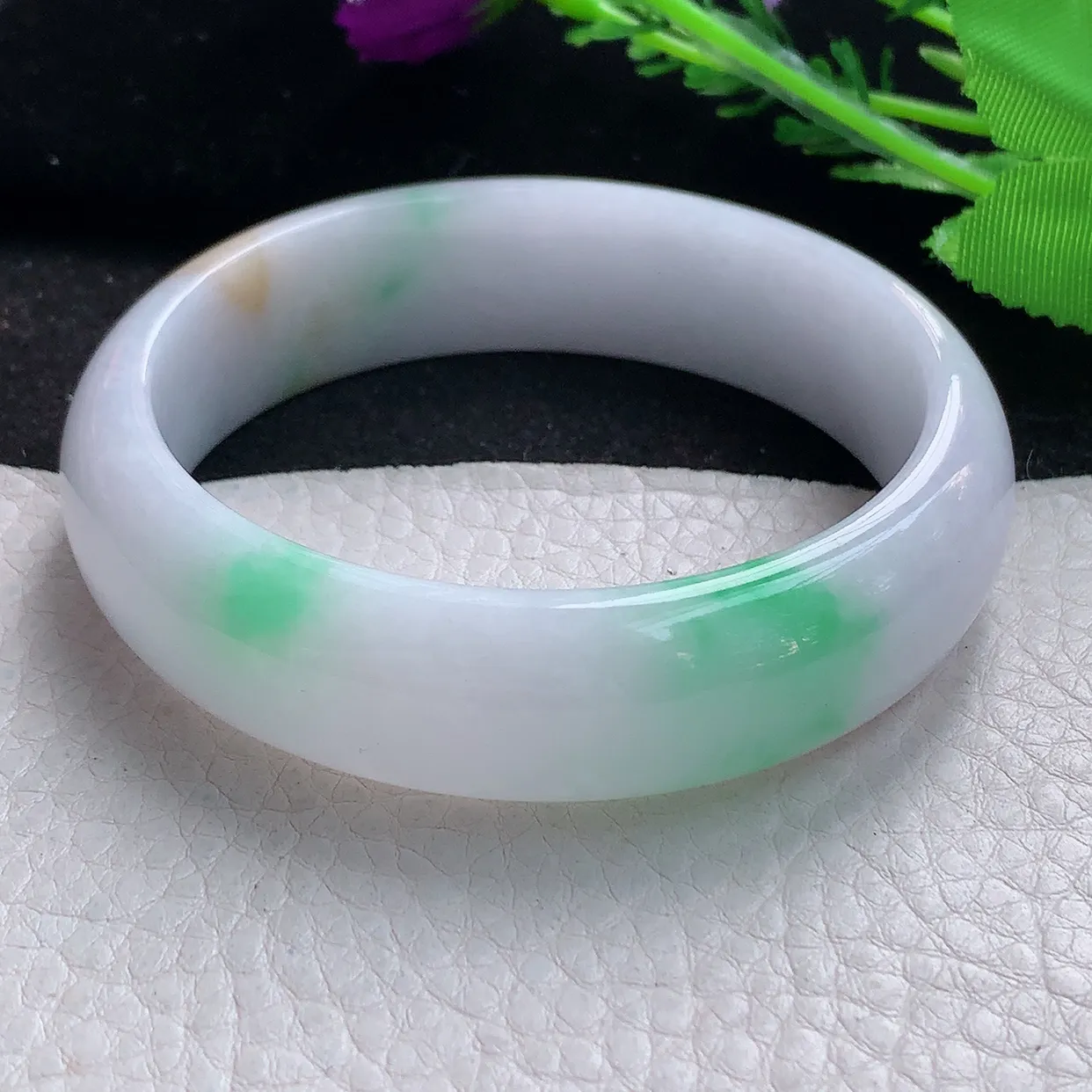 hy大圈口60*16.8*7.7轮胎镯 缅甸翡翠A货水润三彩宽边玉手镯玉手环