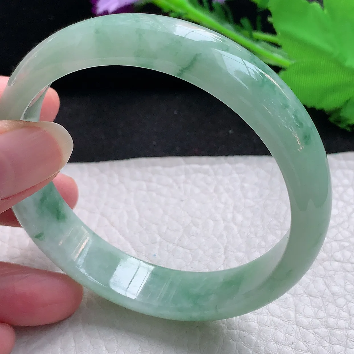 hy大圈口61*14.5*7平安镯 缅甸翡翠A货冰飘花宽边玉手镯玉手环