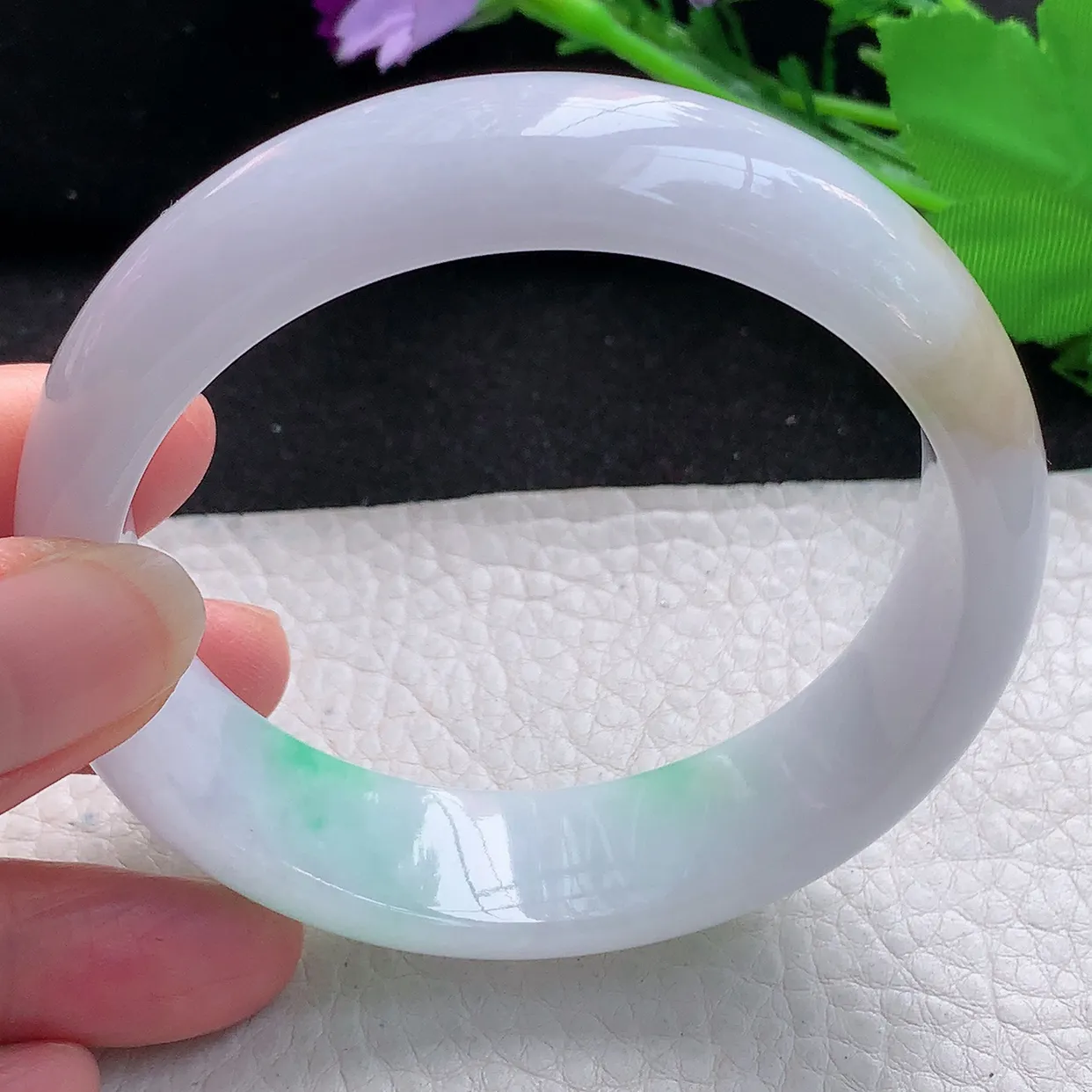 hy大圈口60*16.8*7.7轮胎镯 缅甸翡翠A货水润三彩宽边玉手镯玉手环