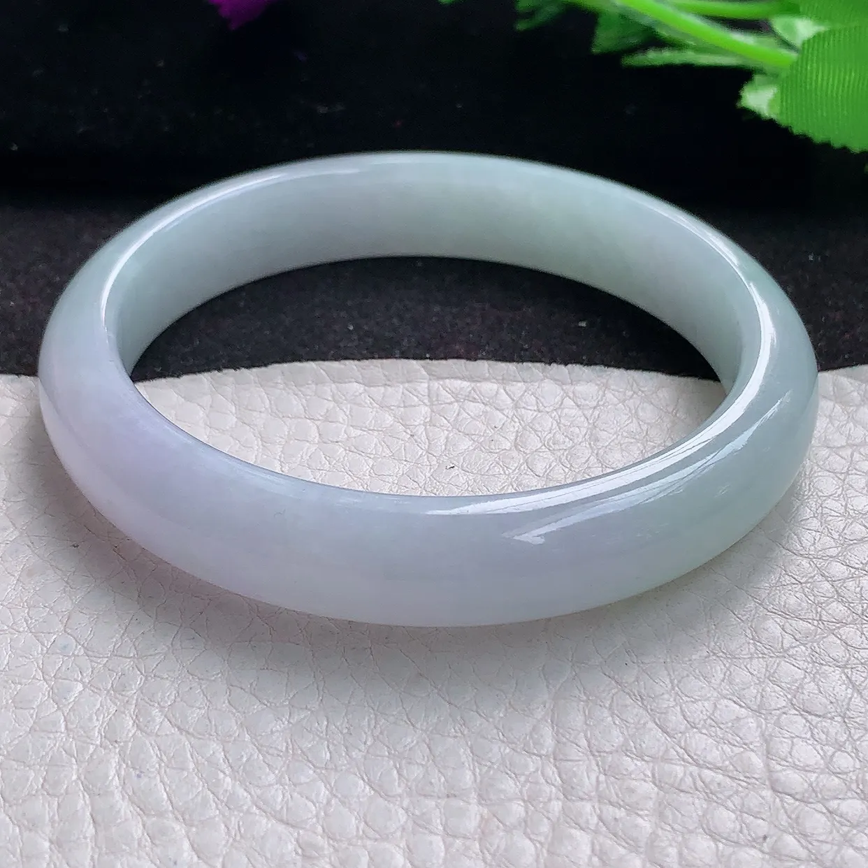 js大圈口60*11.8*7.5平安镯 缅甸翡翠A货冰胶淡春彩宽边玉手镯玉手环