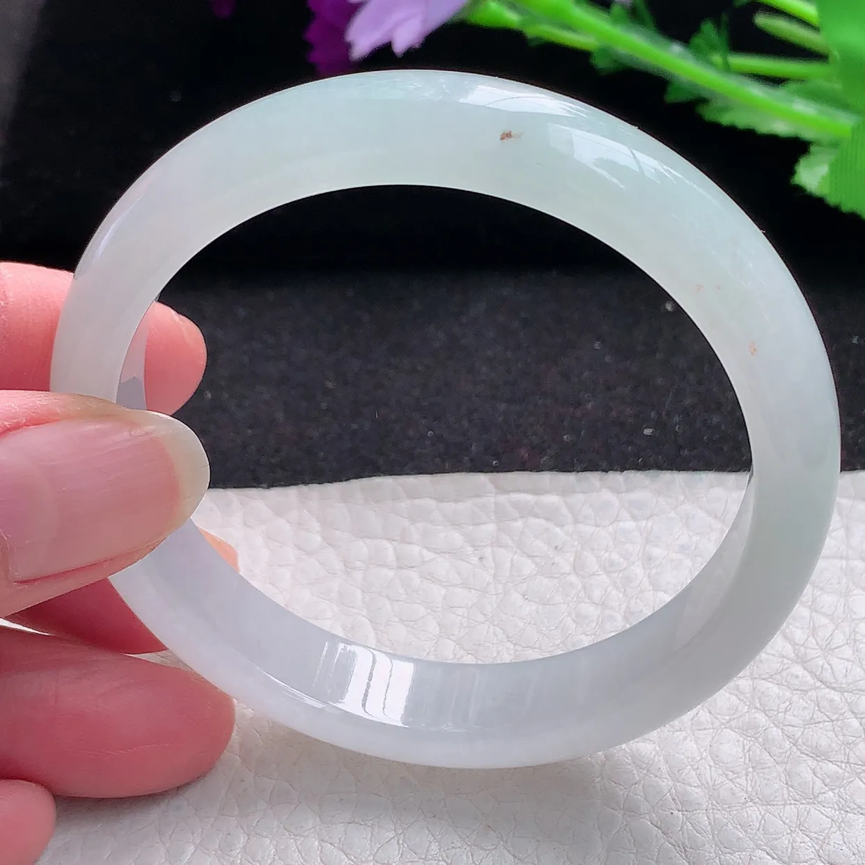 jm自然光55.5*11.8*7.8平安镯 缅甸翡翠A货冰纯宽边玉手镯玉手环