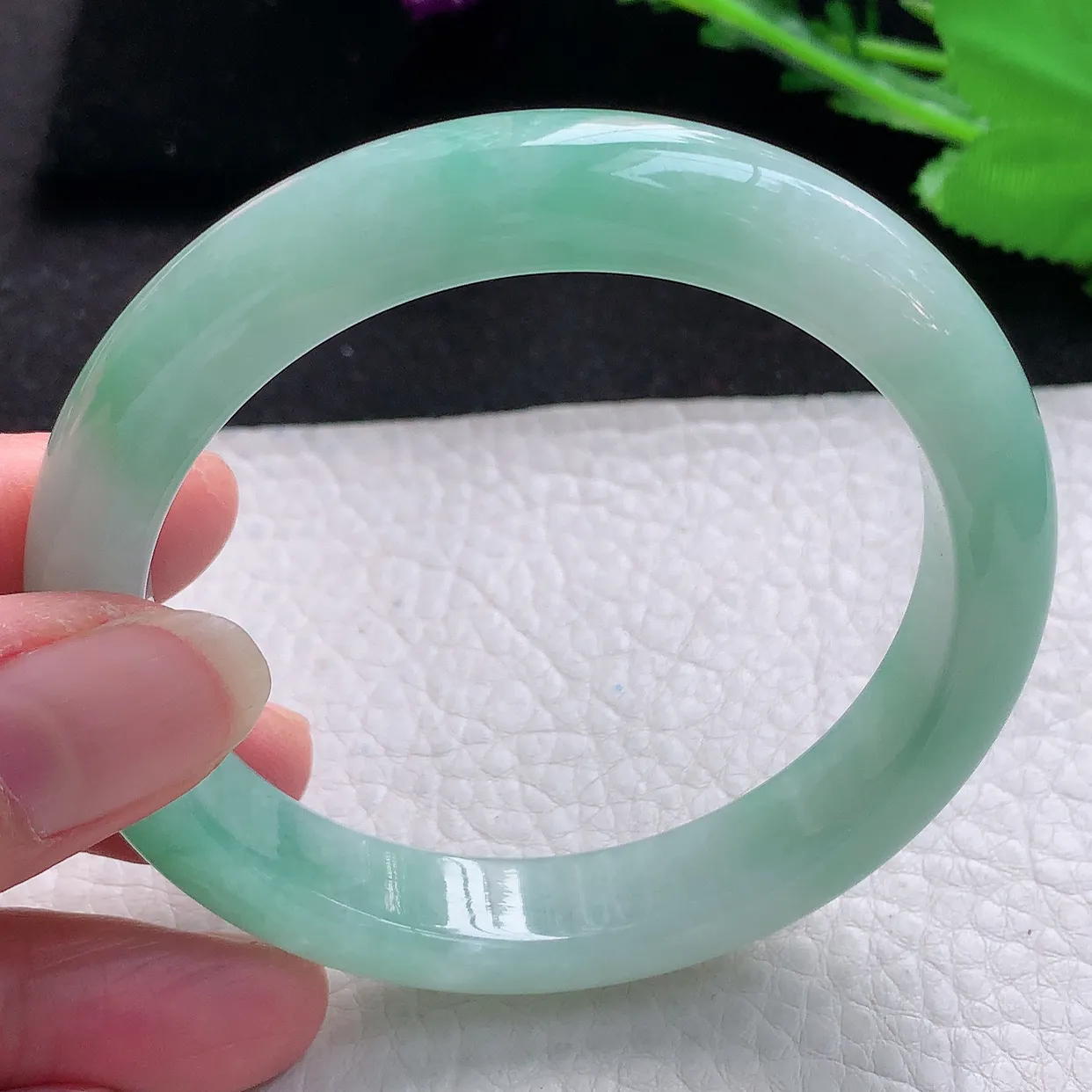 hy自然光57.5*11.2*8.5平安镯 缅甸翡翠A货冰绿宽边玉手镯玉手环