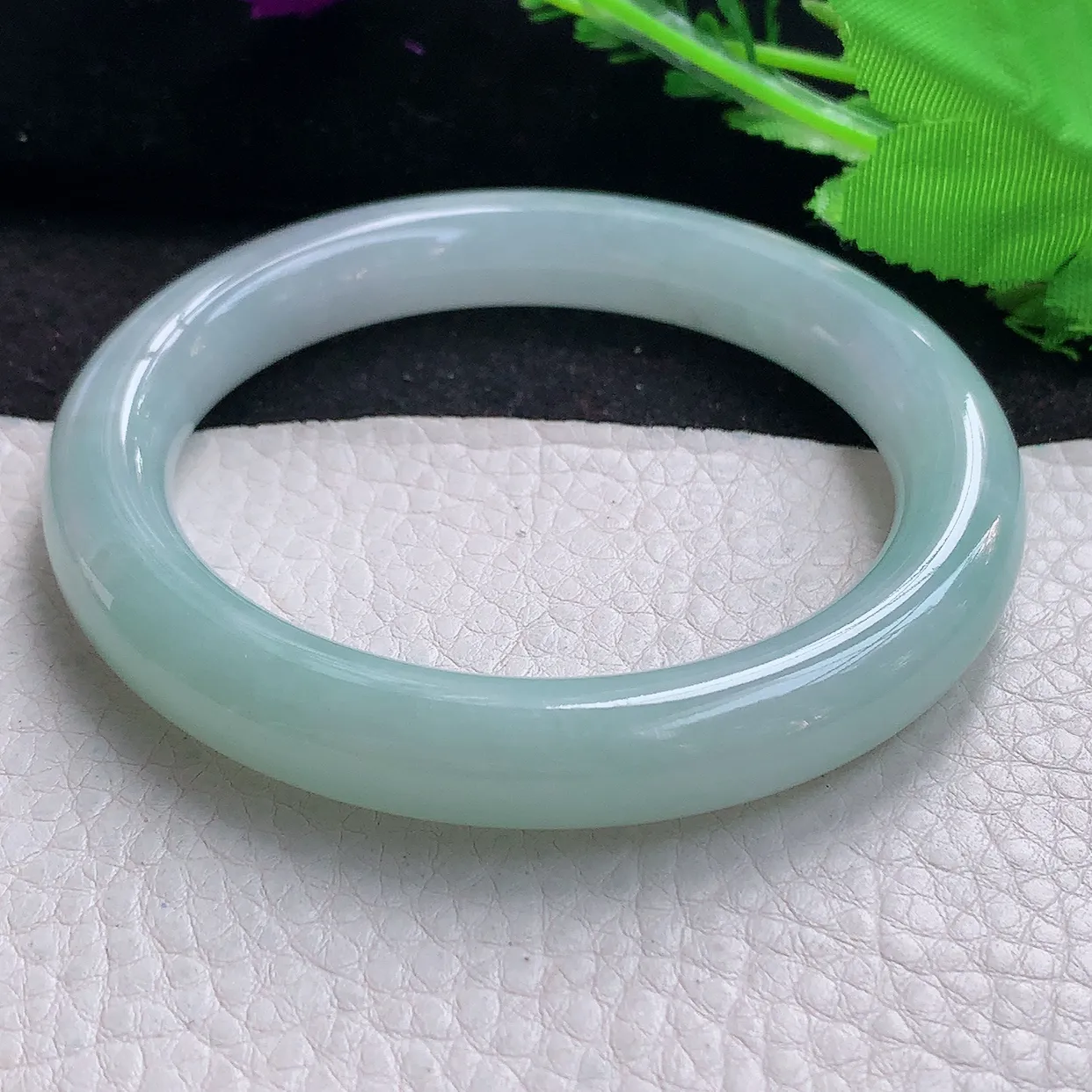 nr大圈口59.5*11*10.3美人镯 缅甸翡翠A货蓝韵圆条玉手镯玉手环